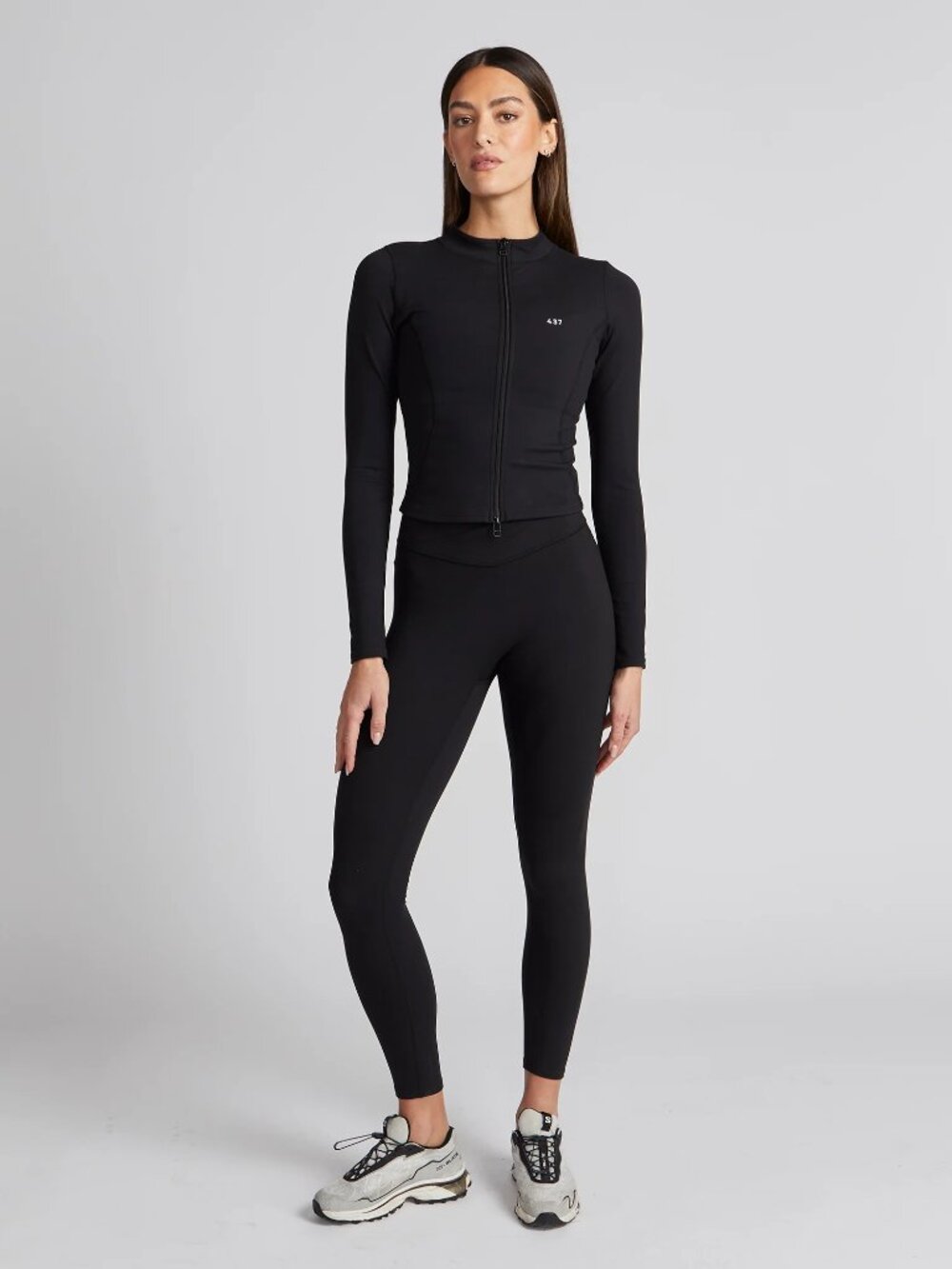 437 Curve Black Cloud Jersey Half Zip Long Sleeve One Piece Jumpsuit, Size S